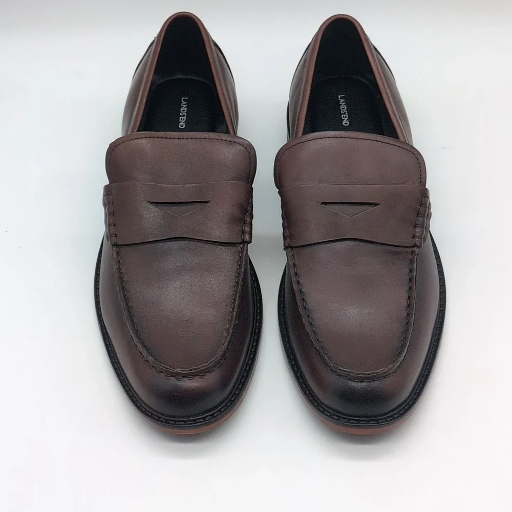 Lands End Shoes Mens Brown 9.5 Leather Dress Loafers Slip On Professional 488823